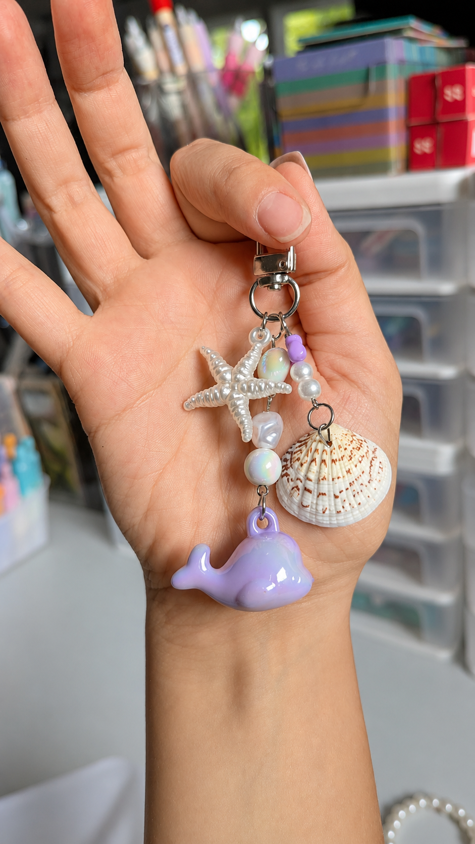 Purple Whale & Seashell Bookish Keychain 🐋
