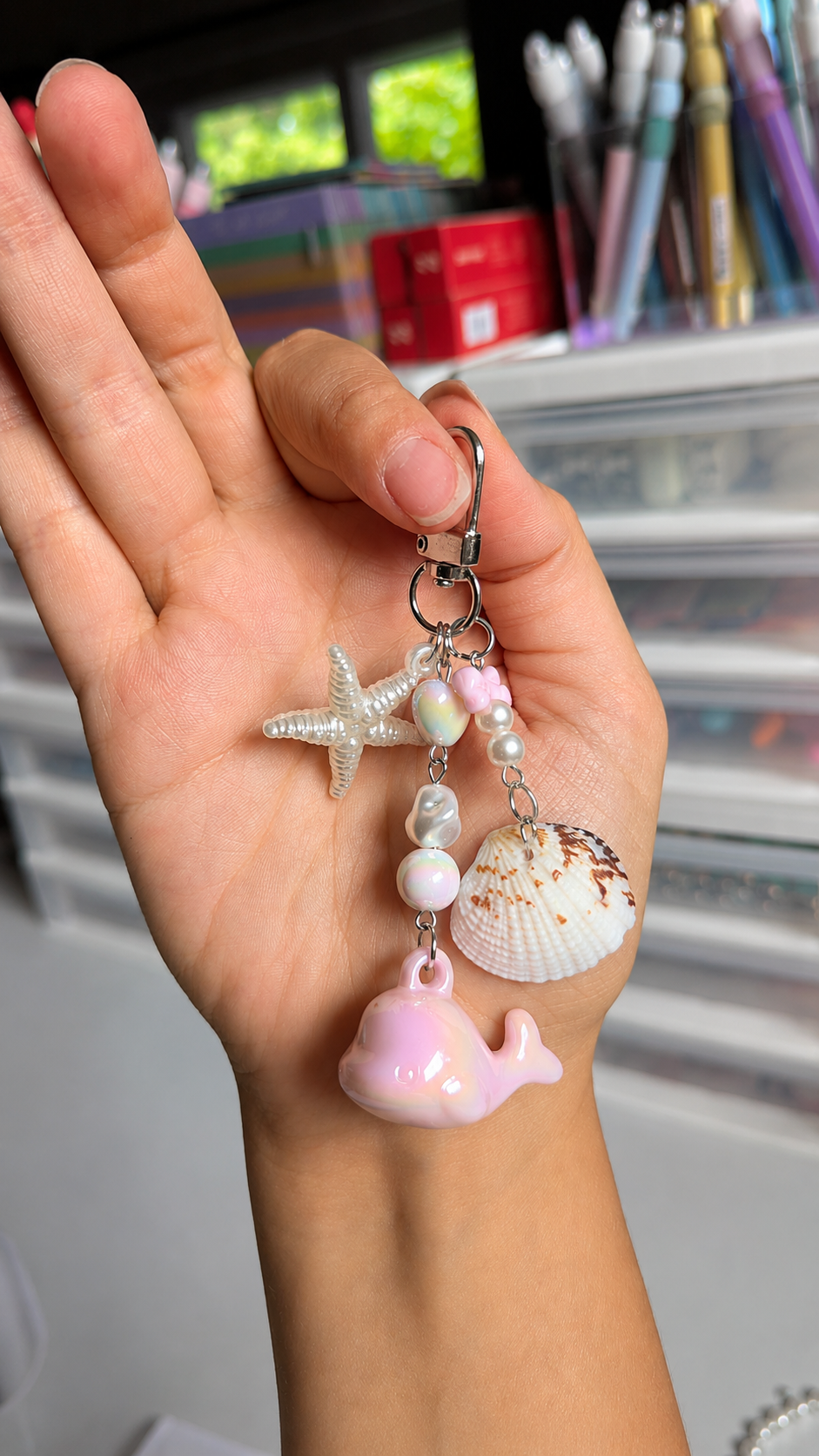 Pink Whale & Seashell Bookish Keychain 🐋